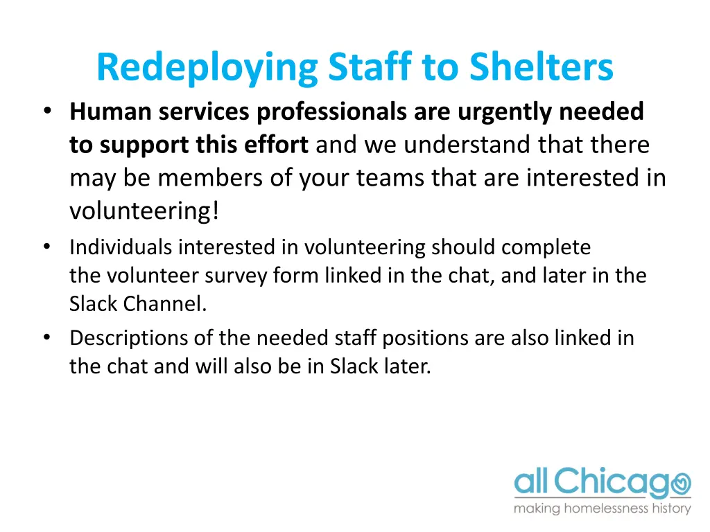 redeploying staff to shelters human services