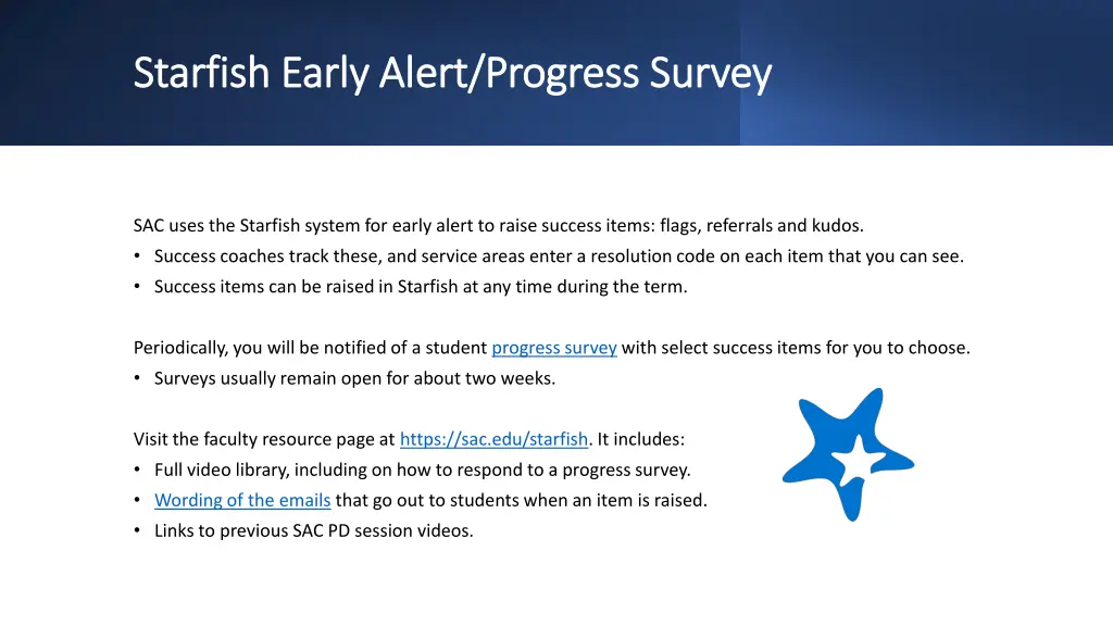 starfish early alert progress survey starfish