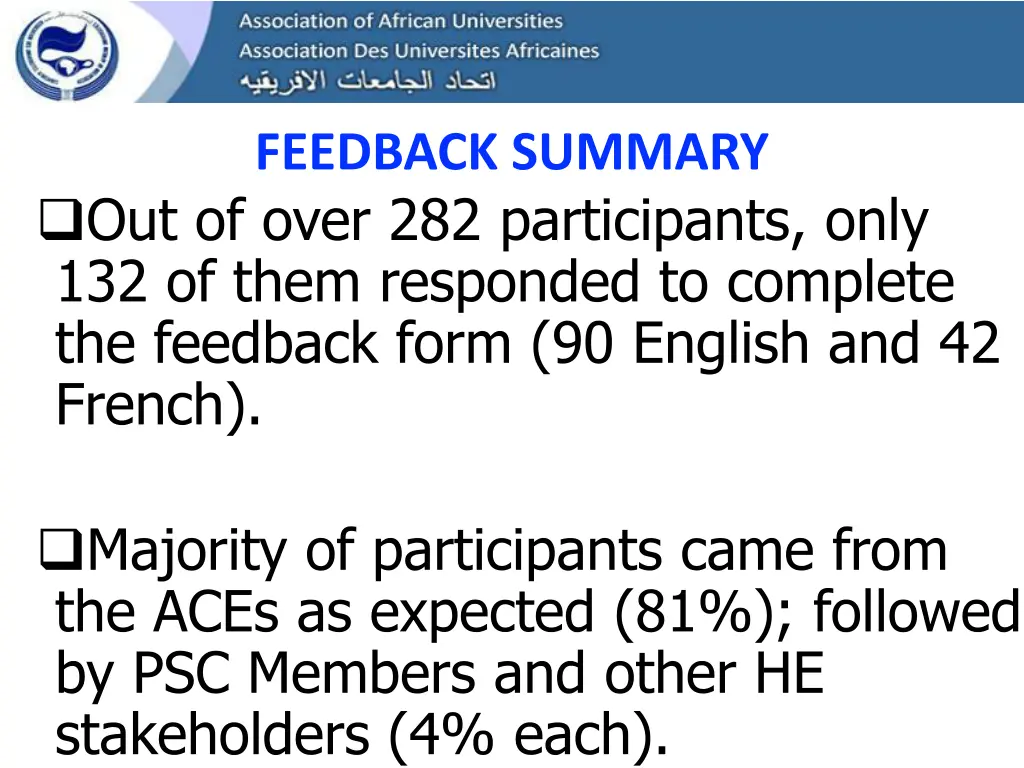 feedback summary out of over 282 participants