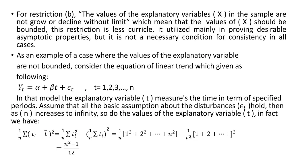 for restriction b the values of the explanatory