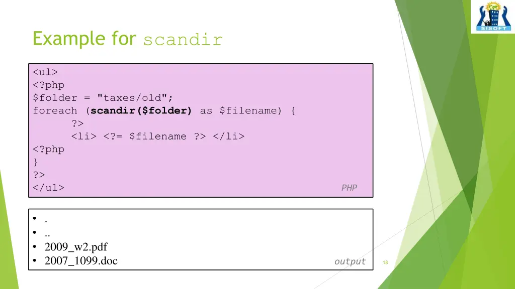 example for scandir