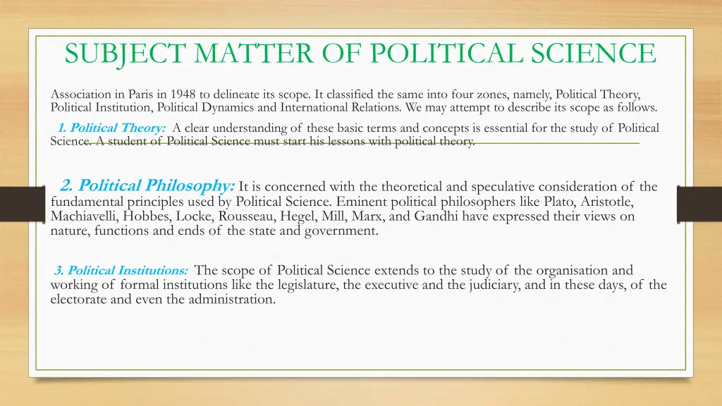 subject matter of political science