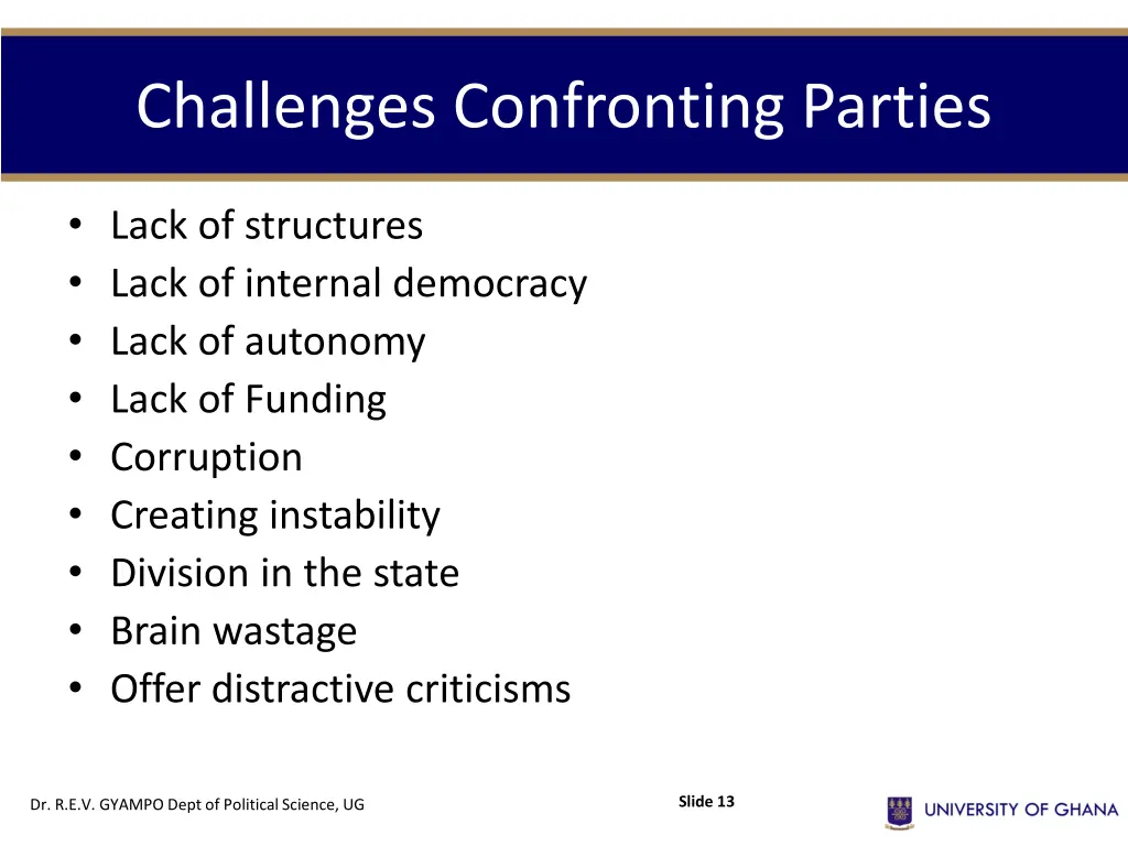 challenges confronting parties