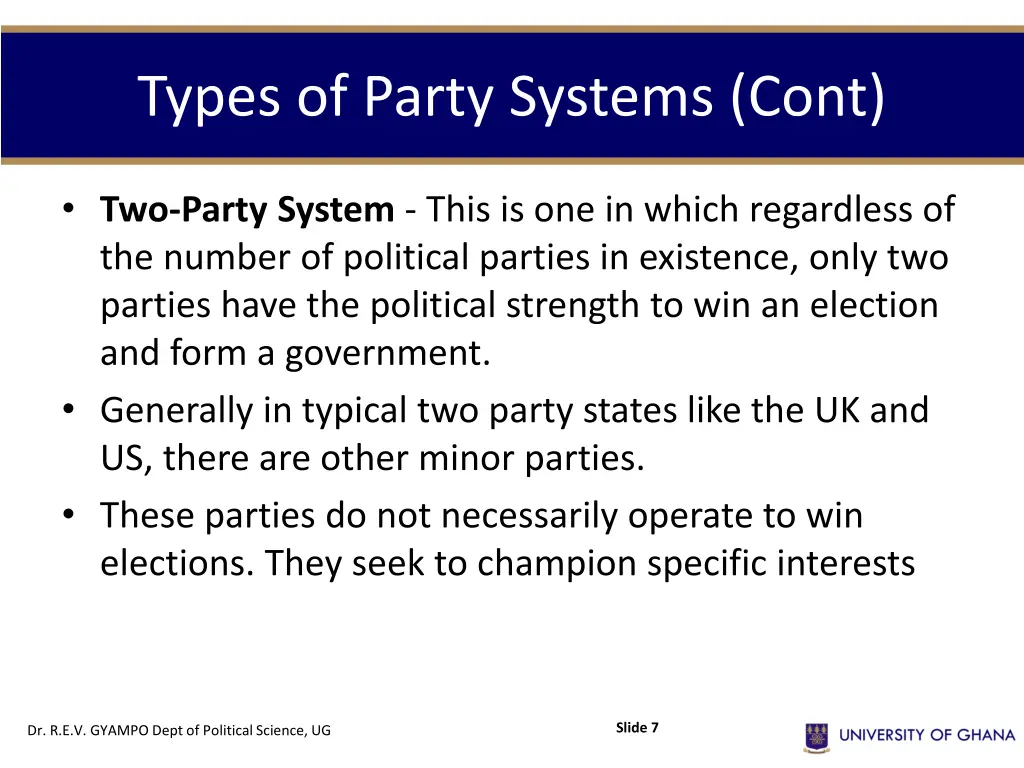 types of party systems cont