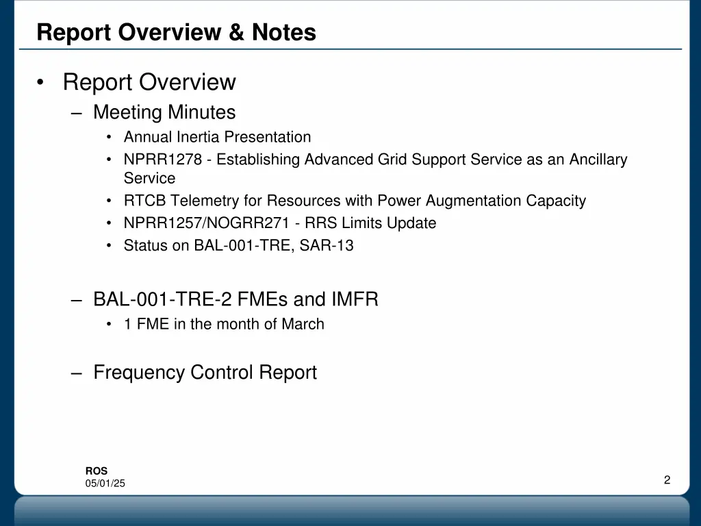 report overview notes