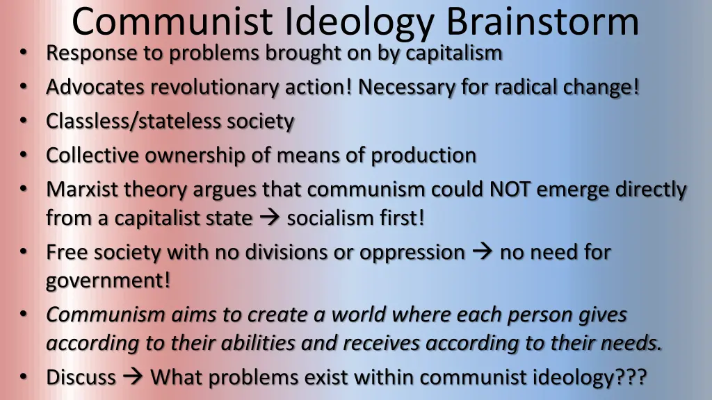 communist ideology brainstorm response