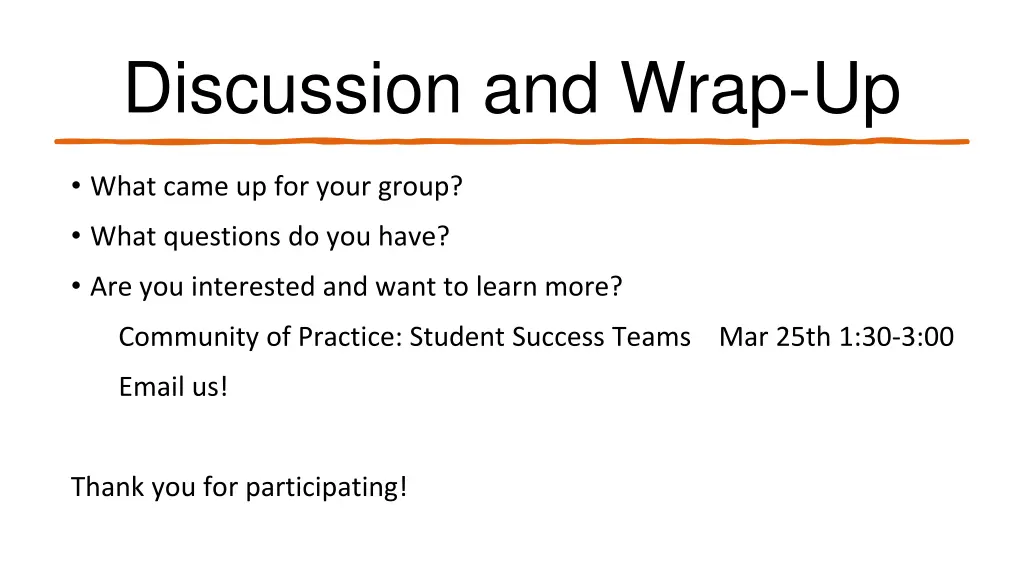 discussion and wrap up