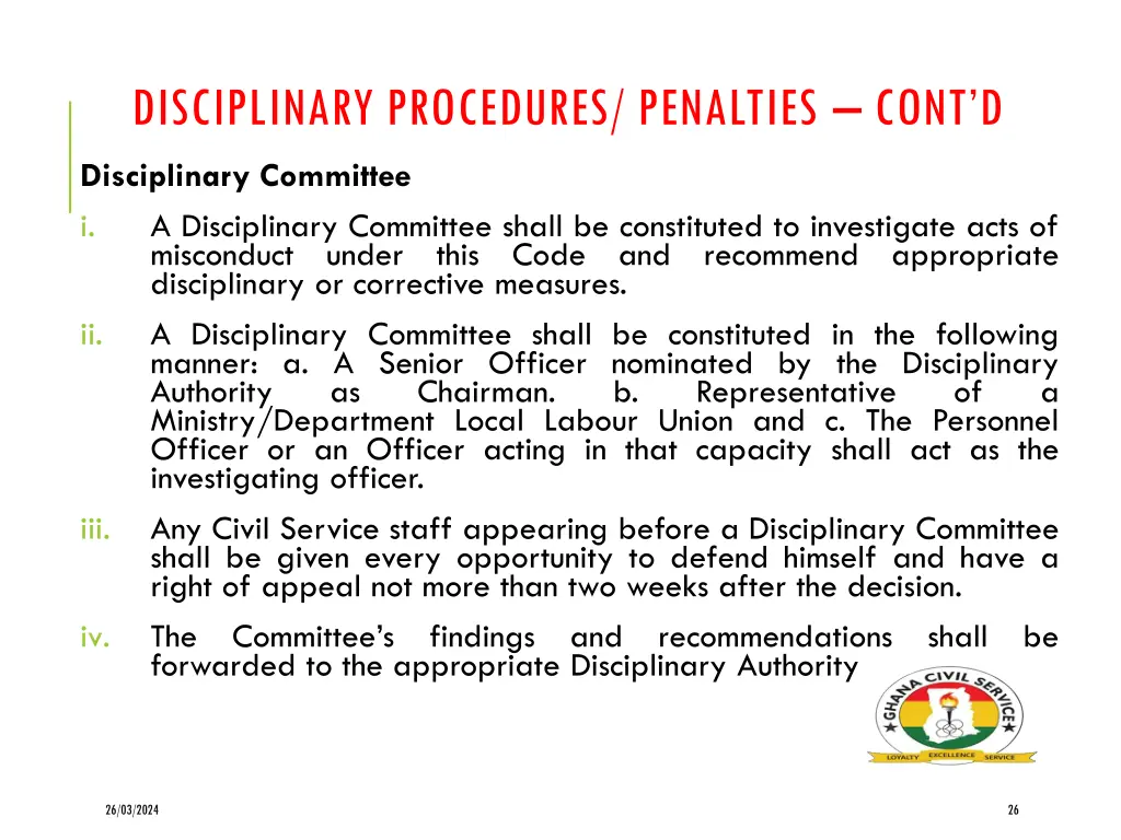 disciplinary procedures penalties cont d