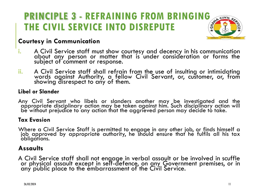principle 3 refraining from bringing the civil