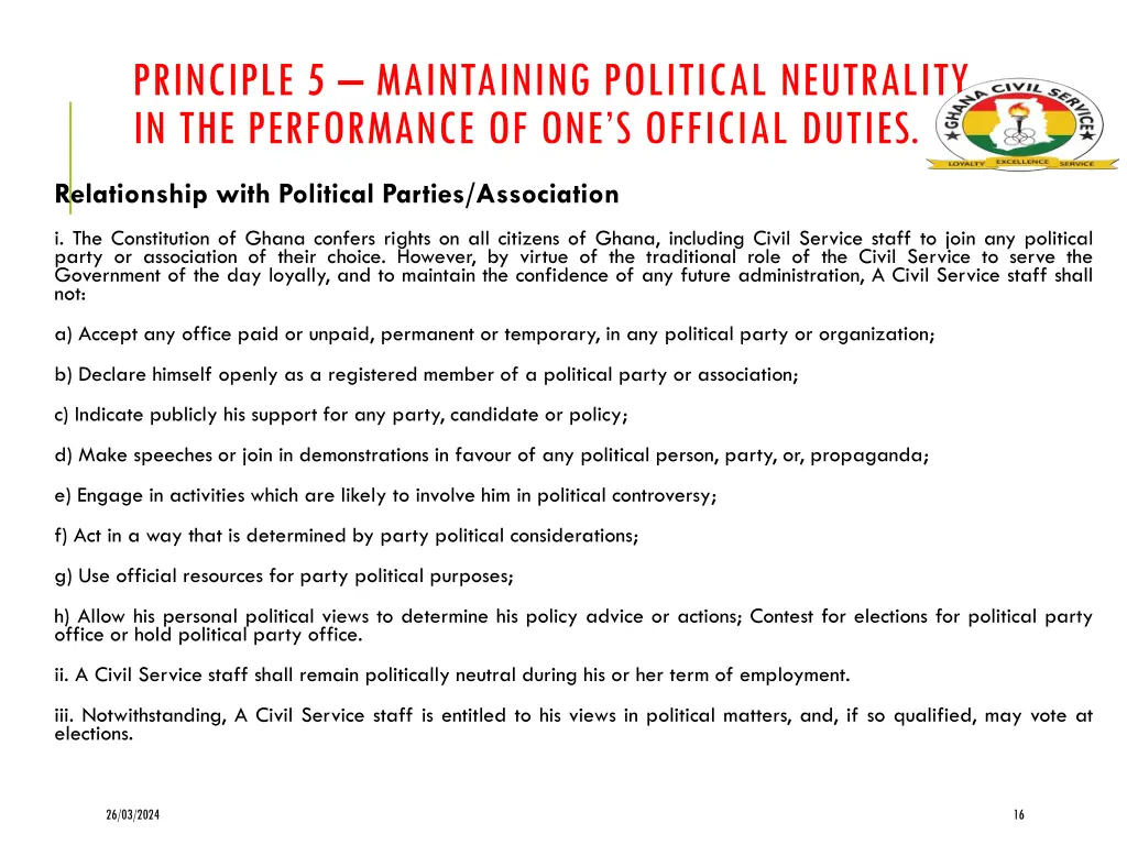 principle 5 maintaining political neutrality