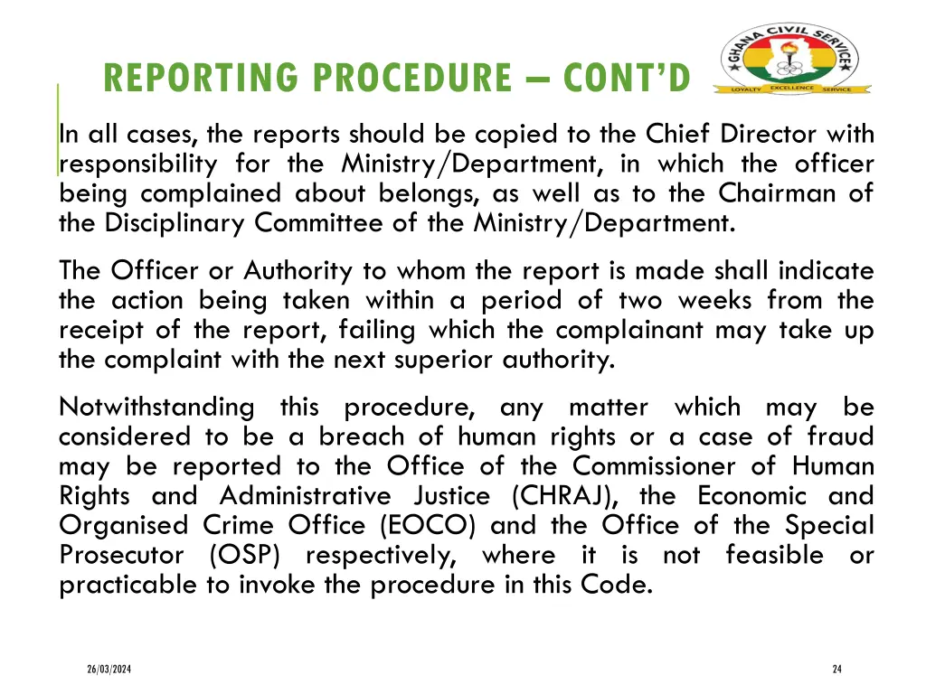 reporting procedure cont d in all cases