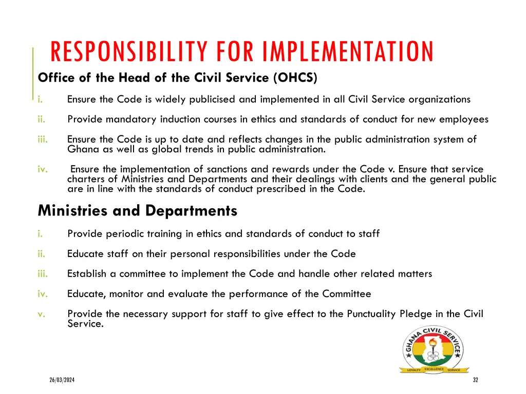 responsibility for implementation office