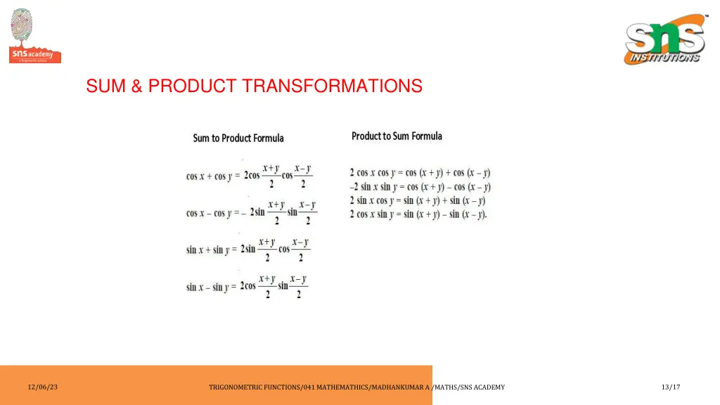 sum product transformations