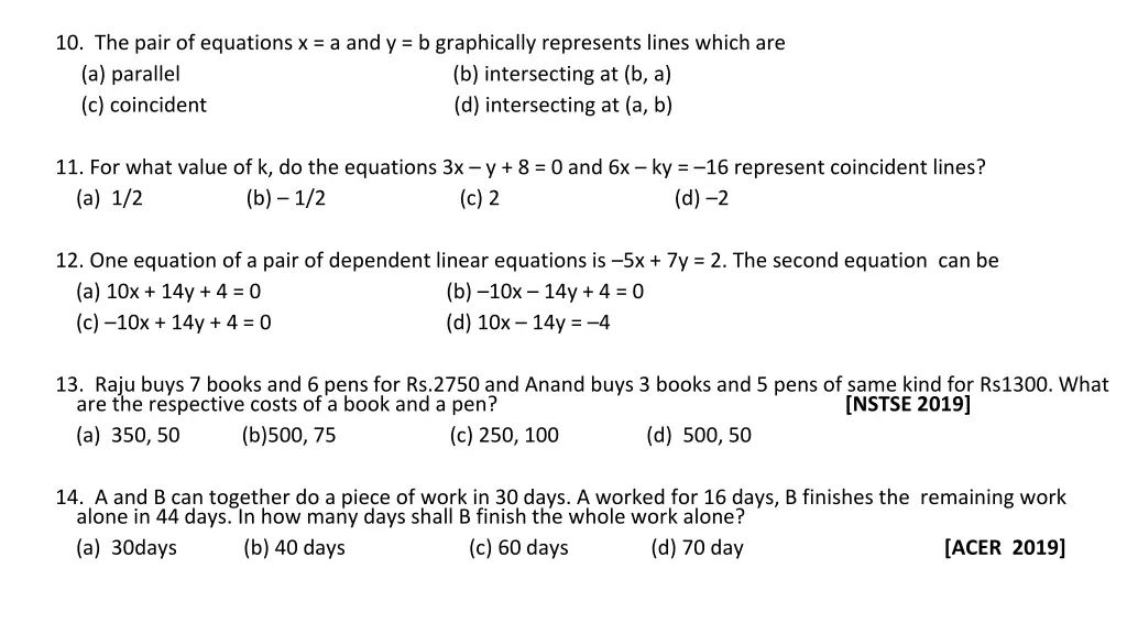 10 the pair of equations x a and y b graphically
