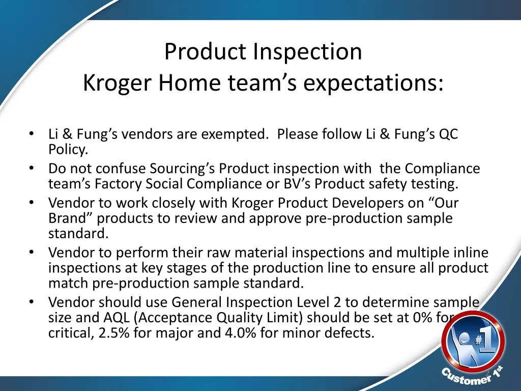 product inspection kroger home team s expectations
