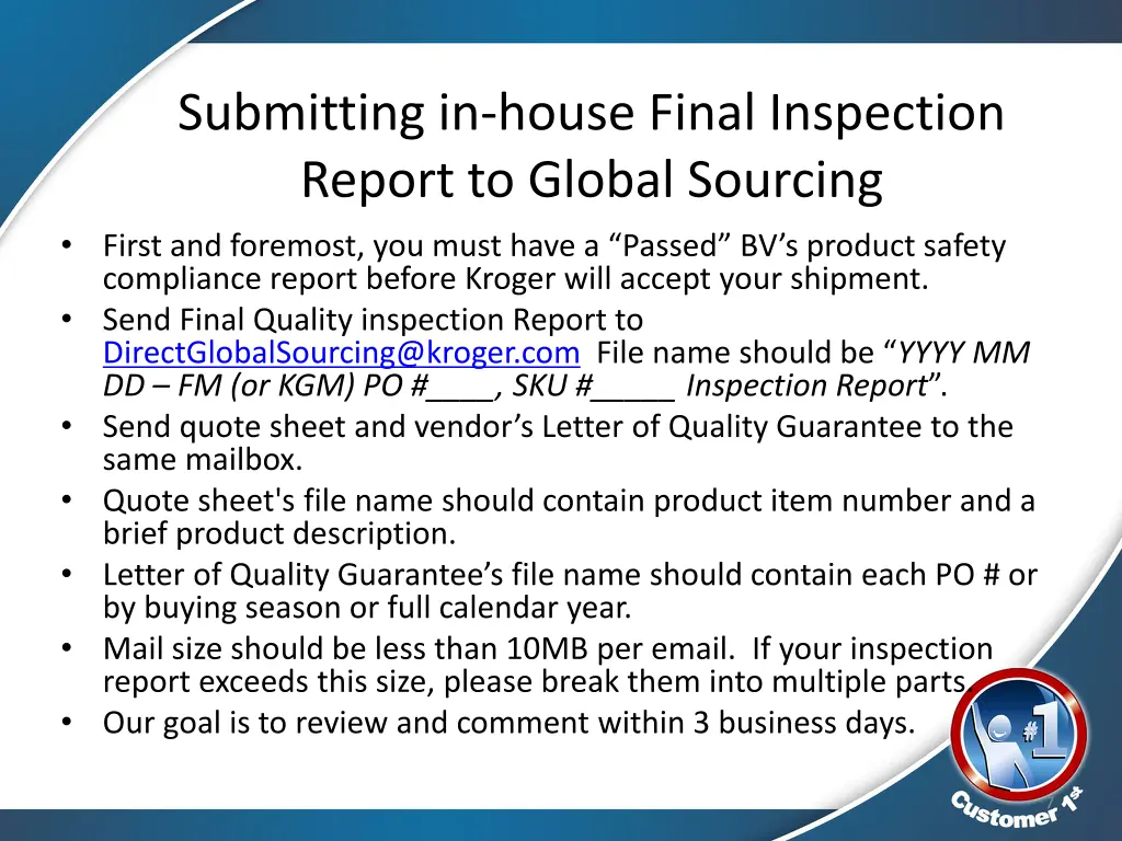 submitting in house final inspection report