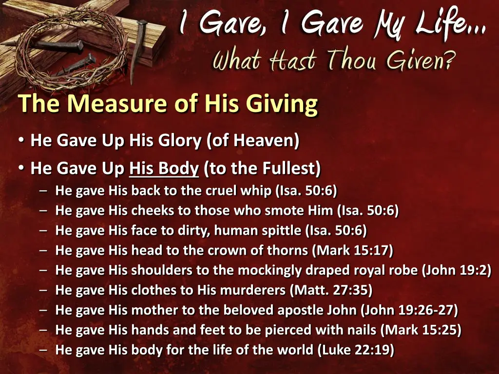 the measure of his giving 1