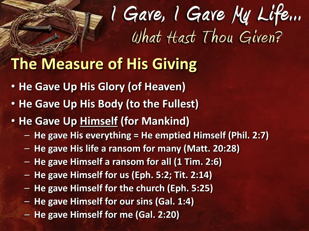 the measure of his giving 2