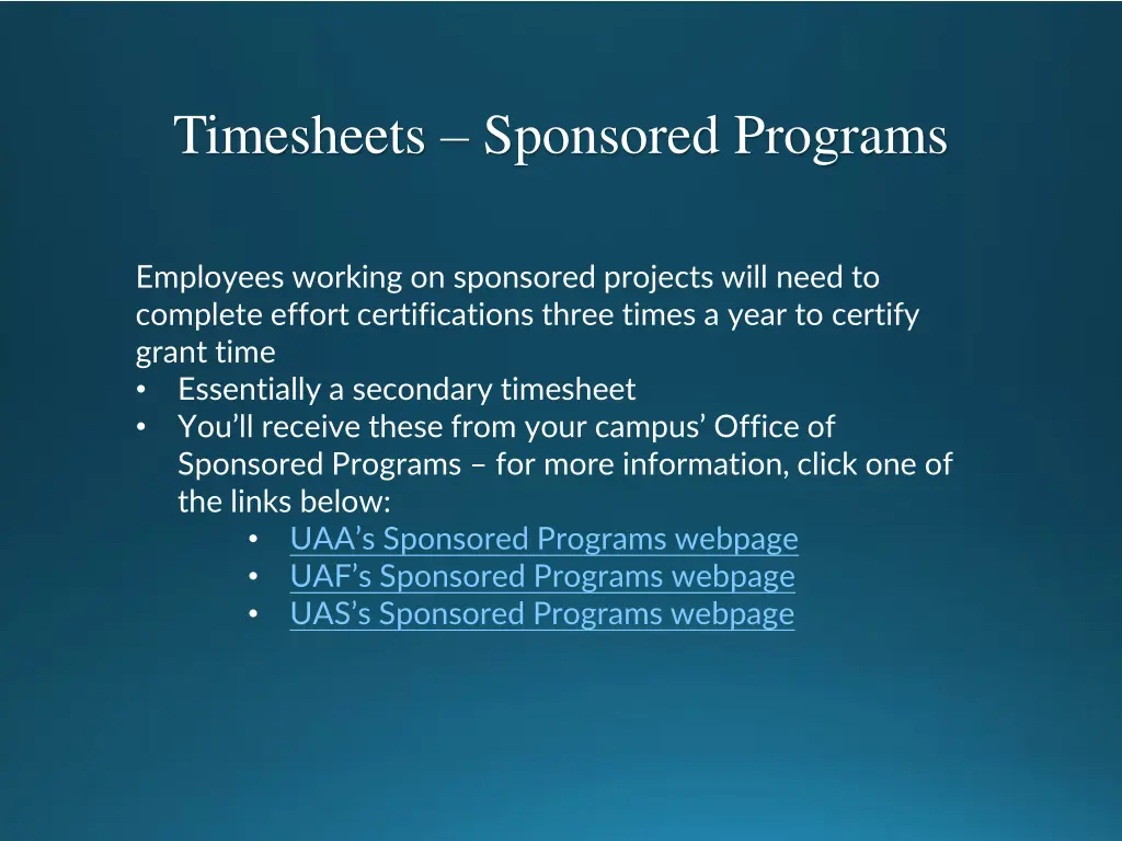 timesheets sponsored programs