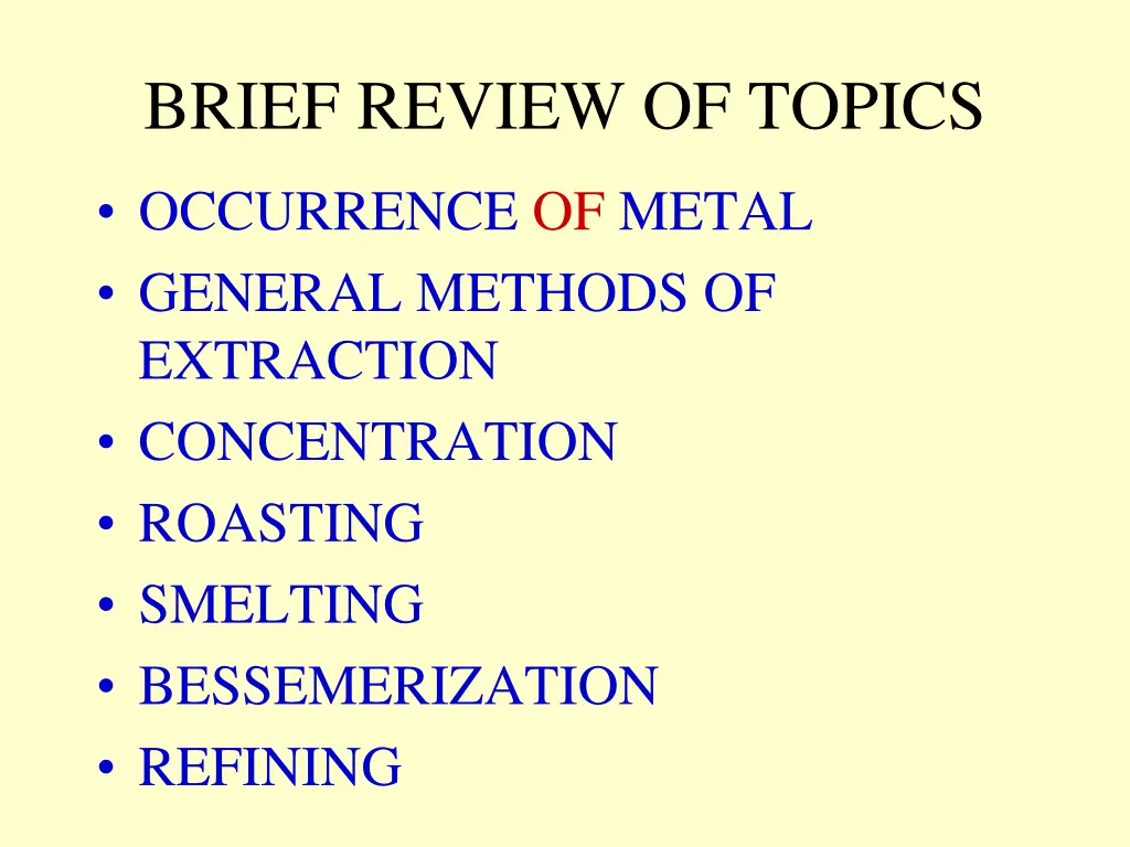 brief review of topics