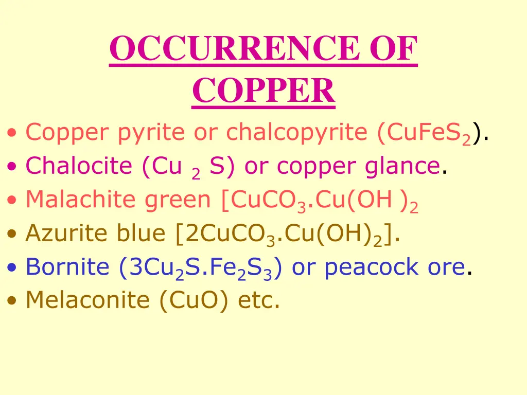 occurrence of copper copper pyrite
