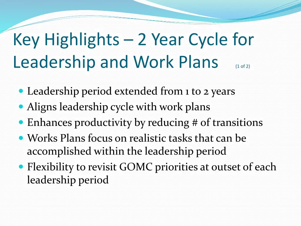 key highlights 2 year cycle for leadership