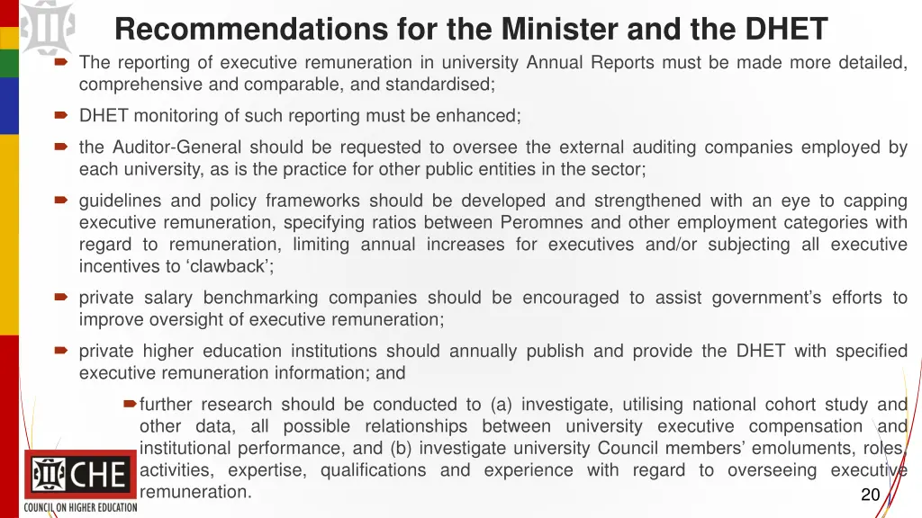 recommendations for the minister and the dhet