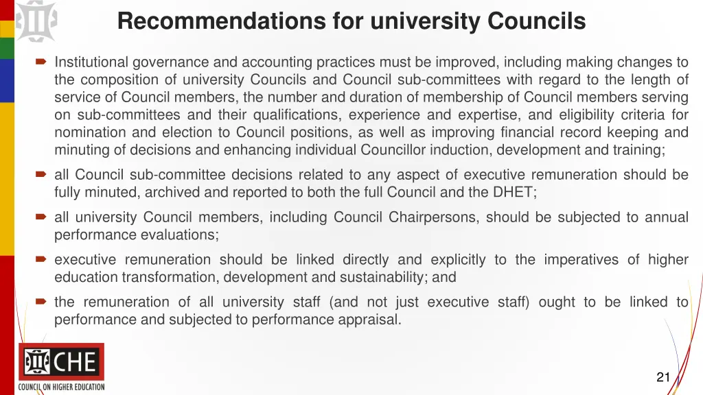 recommendations for university councils