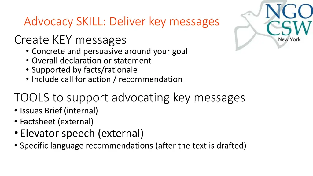 advocacy skill deliver key messages create
