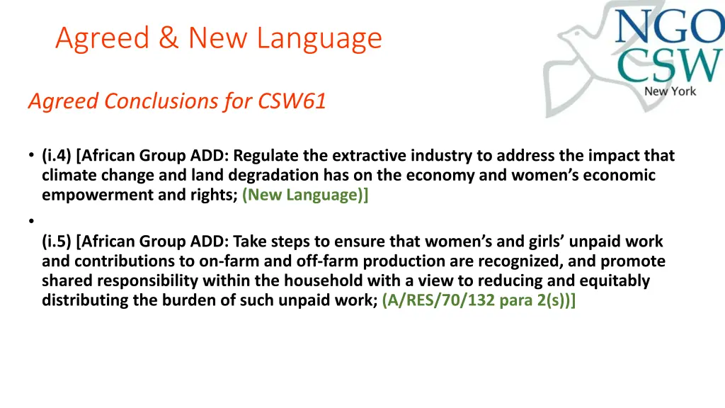 agreed new language