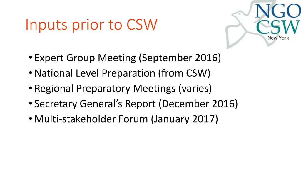 inputs prior to csw