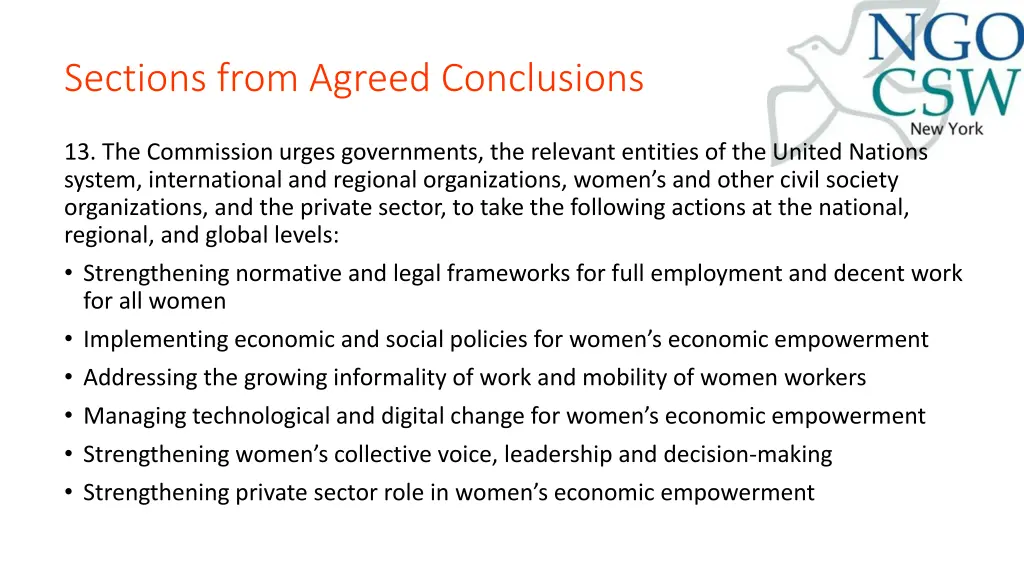 sections from agreed conclusions