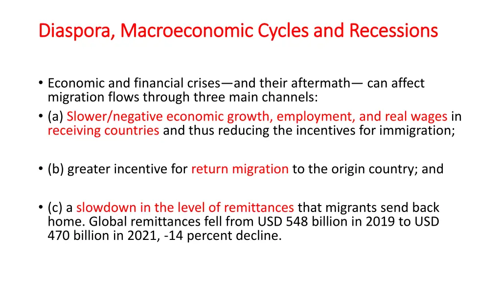 diaspora macroeconomic cycles and recessions