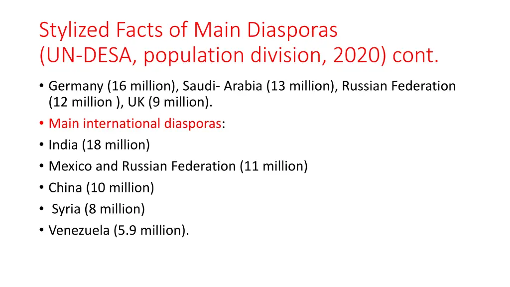 stylized facts of main diasporas un desa
