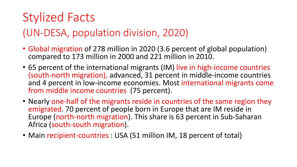 stylized facts un desa population division 2020