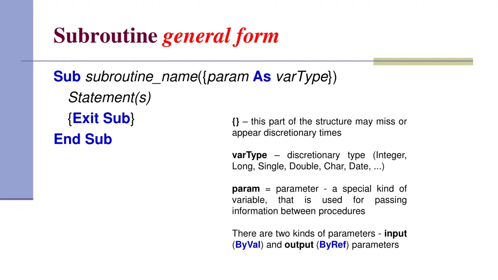 subroutine general form