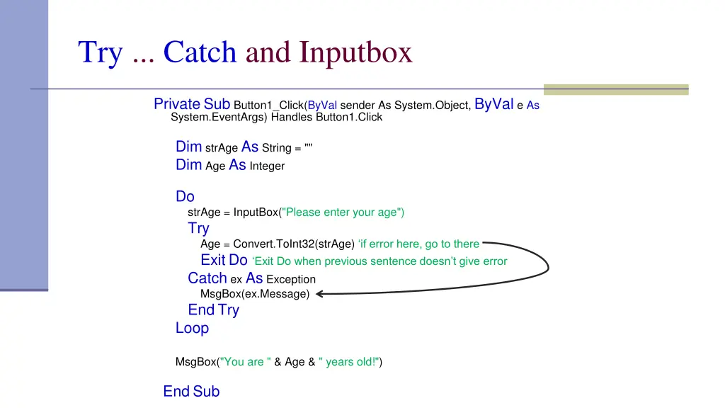 try catch and inputbox