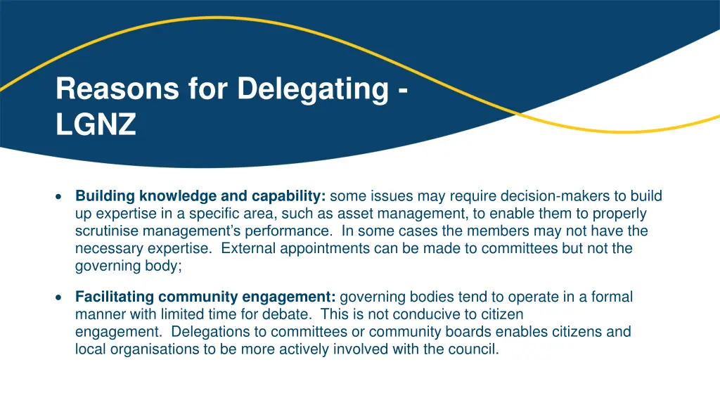 reasons for delegating lgnz 1