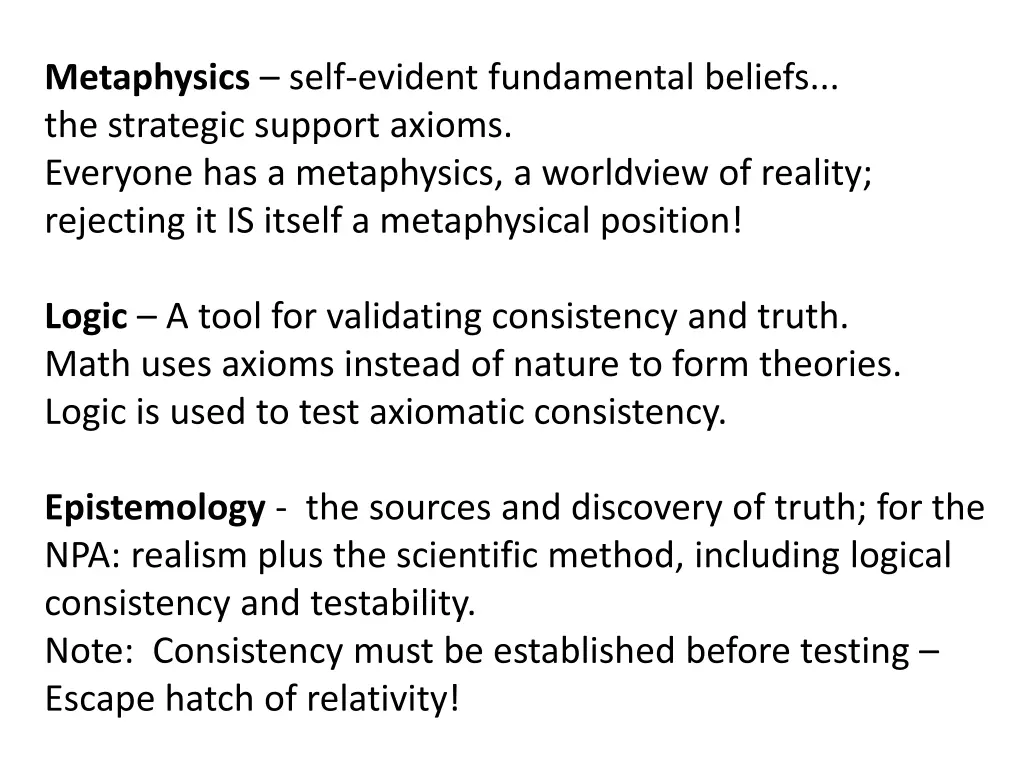metaphysics self evident fundamental beliefs