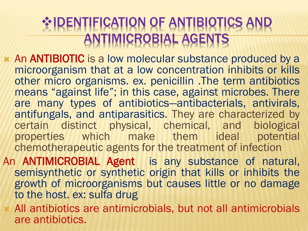 identification of antibiotics and antimicrobial