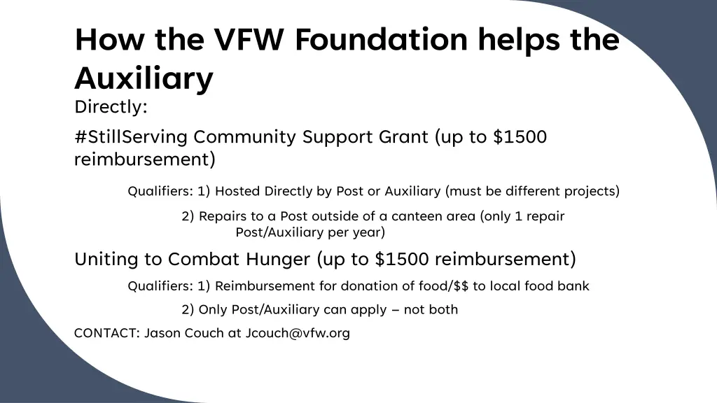 how the vfw foundation helps the auxiliary
