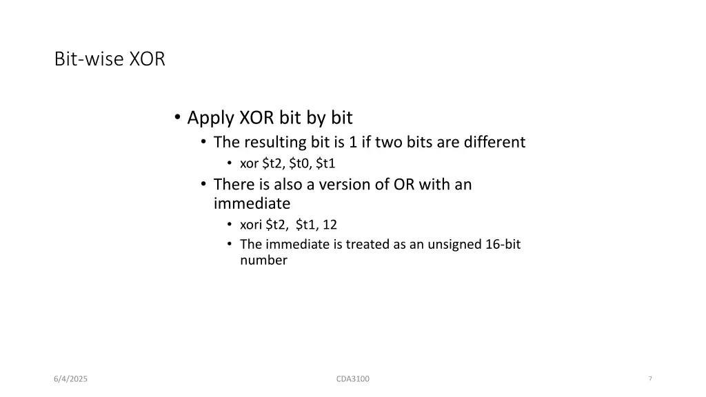 bit wise xor
