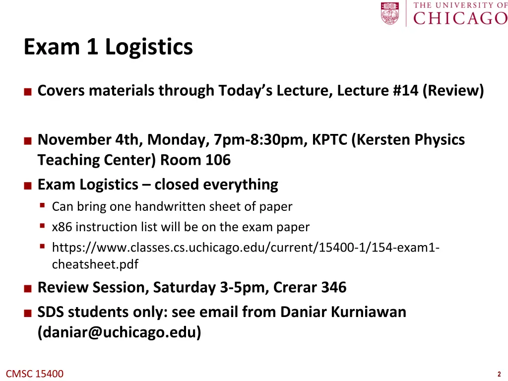 exam 1 logistics