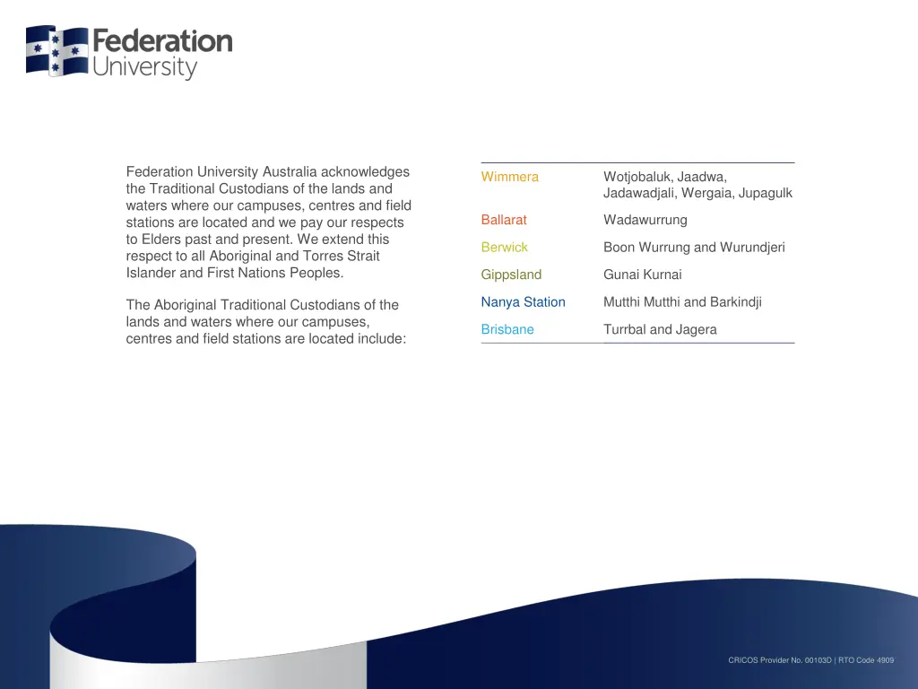 federation university australia acknowledges