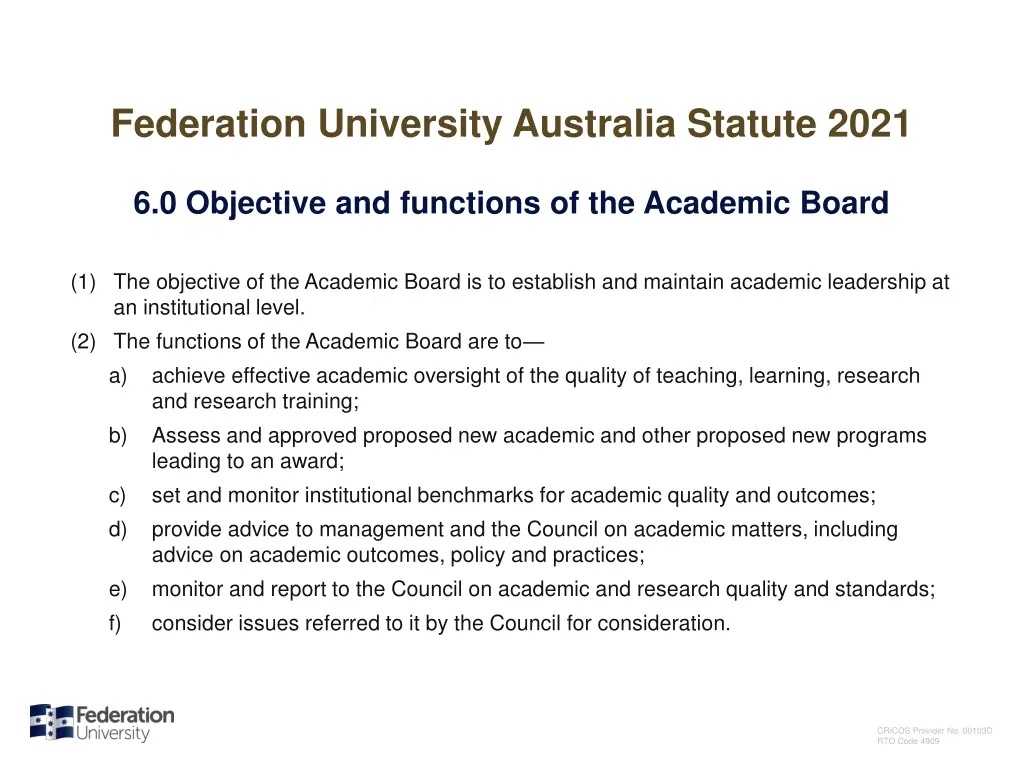 federation university australia statute 2021