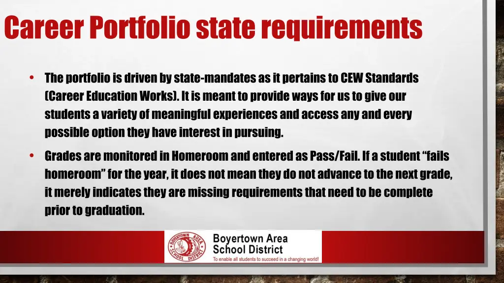 career portfolio state requirements