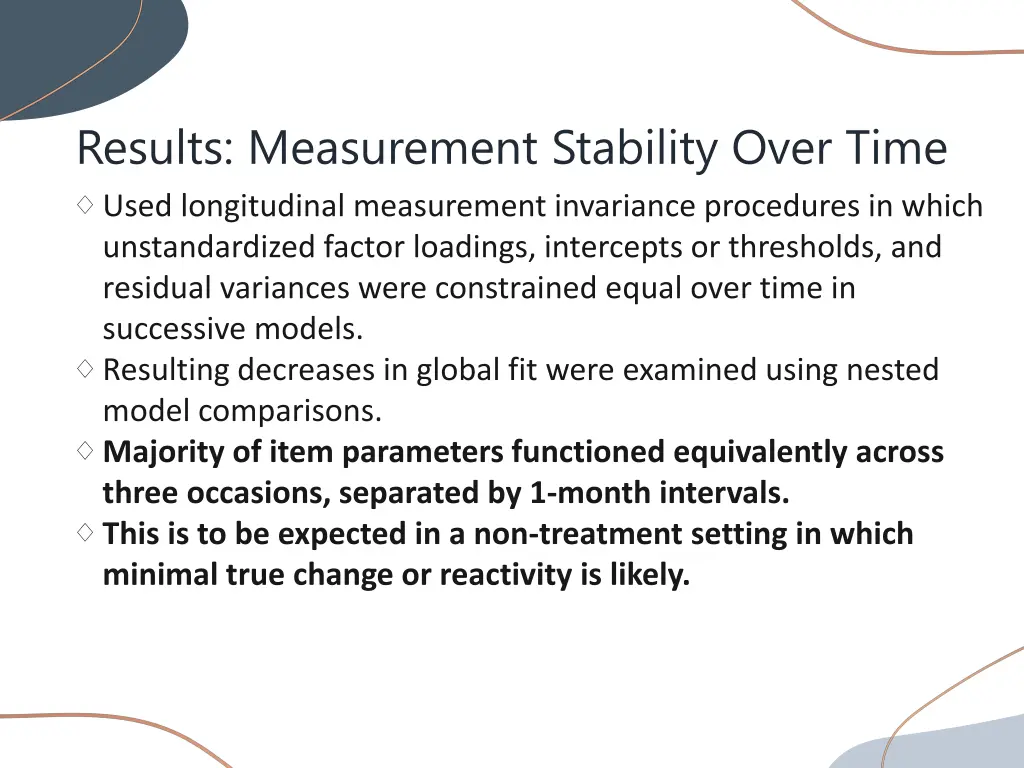 results measurement stability over time used