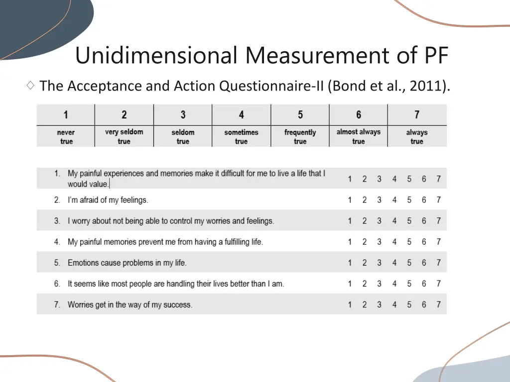 unidimensional measurement of pf
