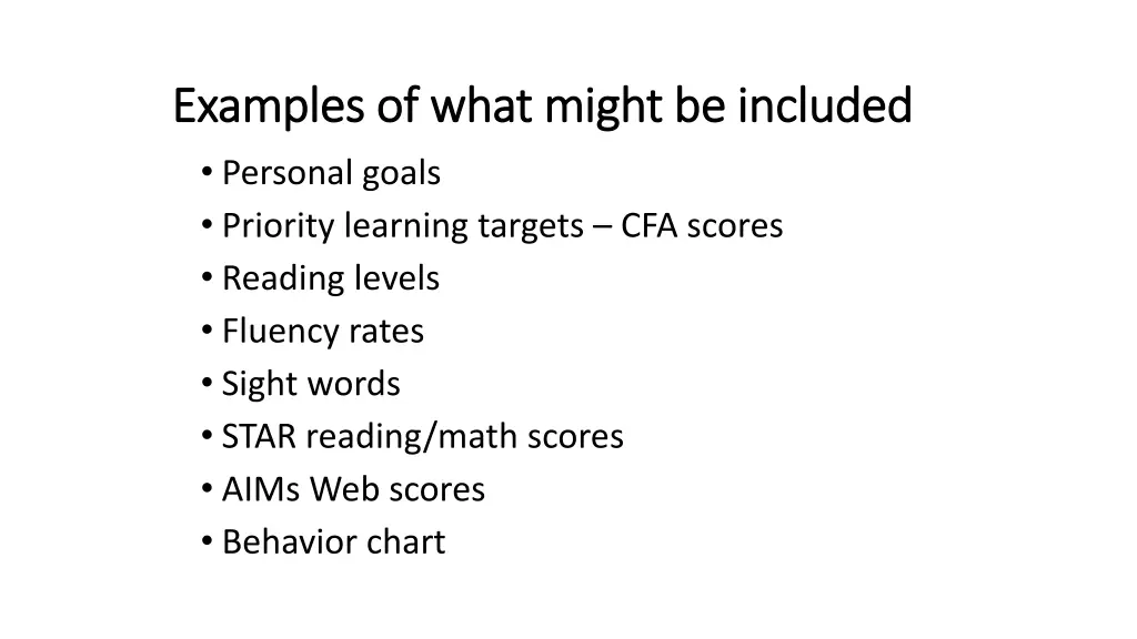 examples of what might be included examples