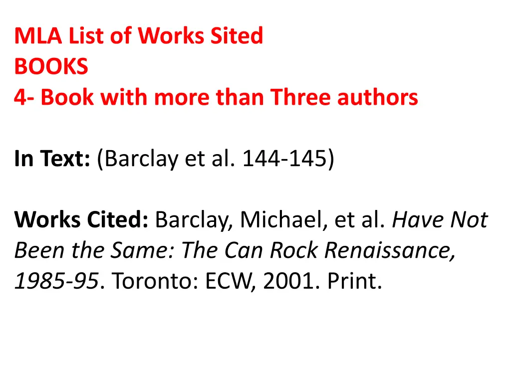 mla list of works sited books 4 book with more